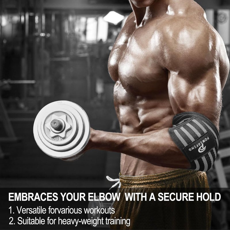 powerfeng Elbow Wraps for Weightlifting：Elbow Sleeve Support for Bench Press, Cross Training & Powerlifting - Elbow Straps for Weightlifting Gym Men Women - Image 3
